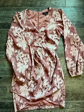 Lush Dusty Rose & Cream Floral Long-Sleeve Wrap Dress